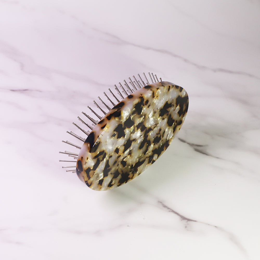 Acetate Handle Oval Hair Brush with Stainless Steel Pin, Detangle Acetate Pet Brush, Ice Slip Pin Brush