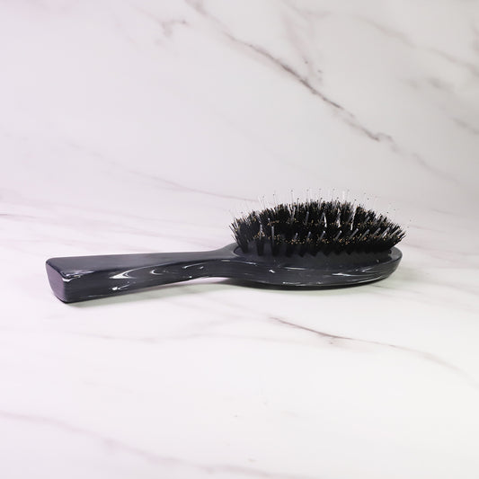 Small Paddle Oval Brush Detangling Black Marble Acetate Handle Hair Brush