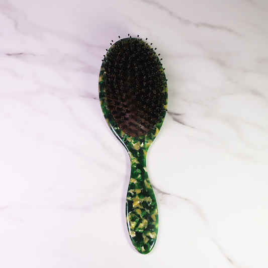 Green Color Curved Medium Smoothing Boar Bristles Detangling Hair Brush