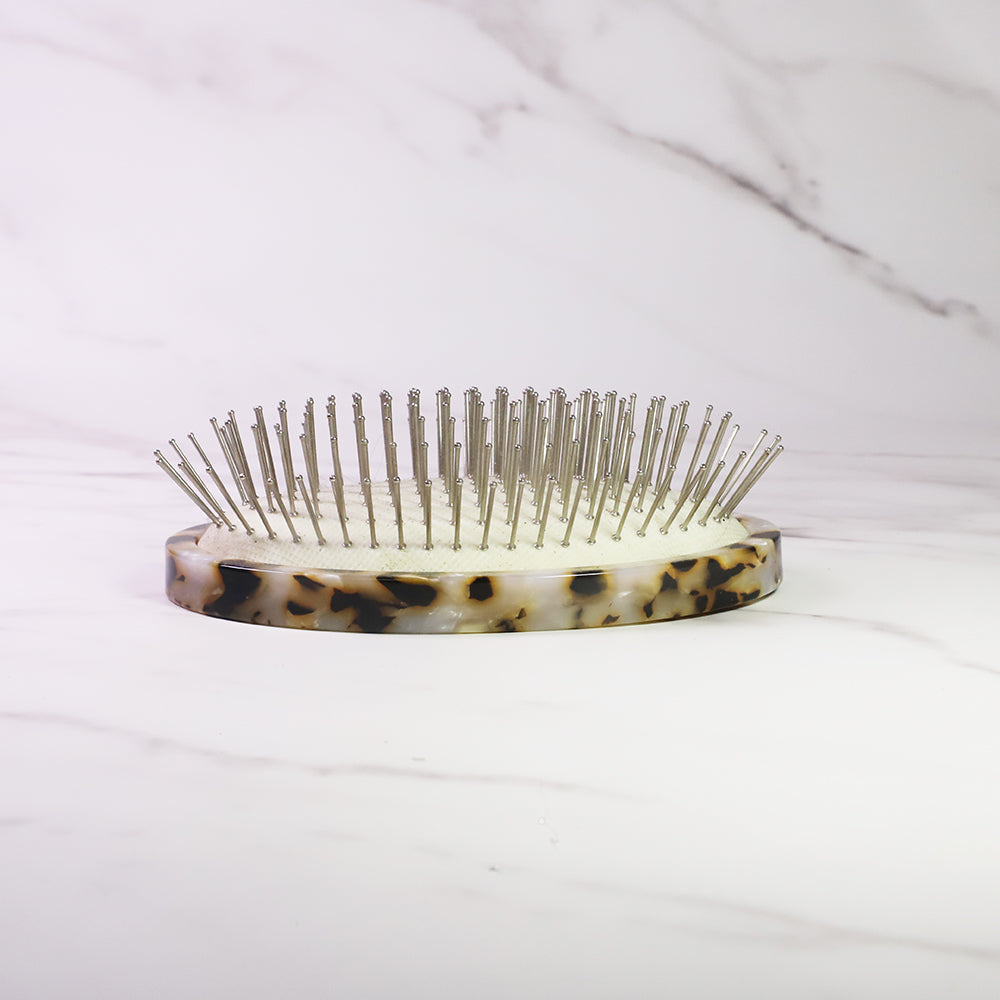 Acetate Handle Oval Hair Brush with Stainless Steel Pin, Detangle Acetate Pet Brush, Ice Slip Pin Brush
