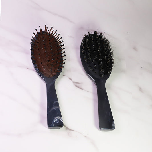 Small Paddle Oval Brush Detangling Black Marble Acetate Handle Hair Brush