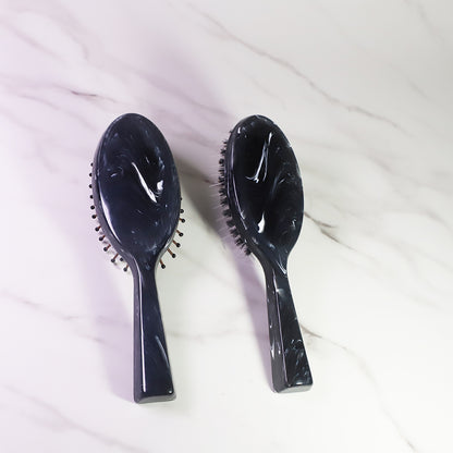 Small Paddle Oval Brush Detangling Black Marble Acetate Handle Hair Brush