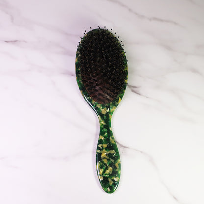 Green Color Curved Medium Smoothing Boar Bristles Detangling Hair Brush