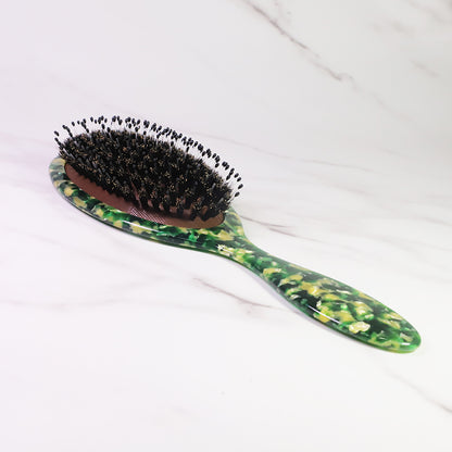 Green Color Curved Medium Smoothing Boar Bristles Detangling Hair Brush