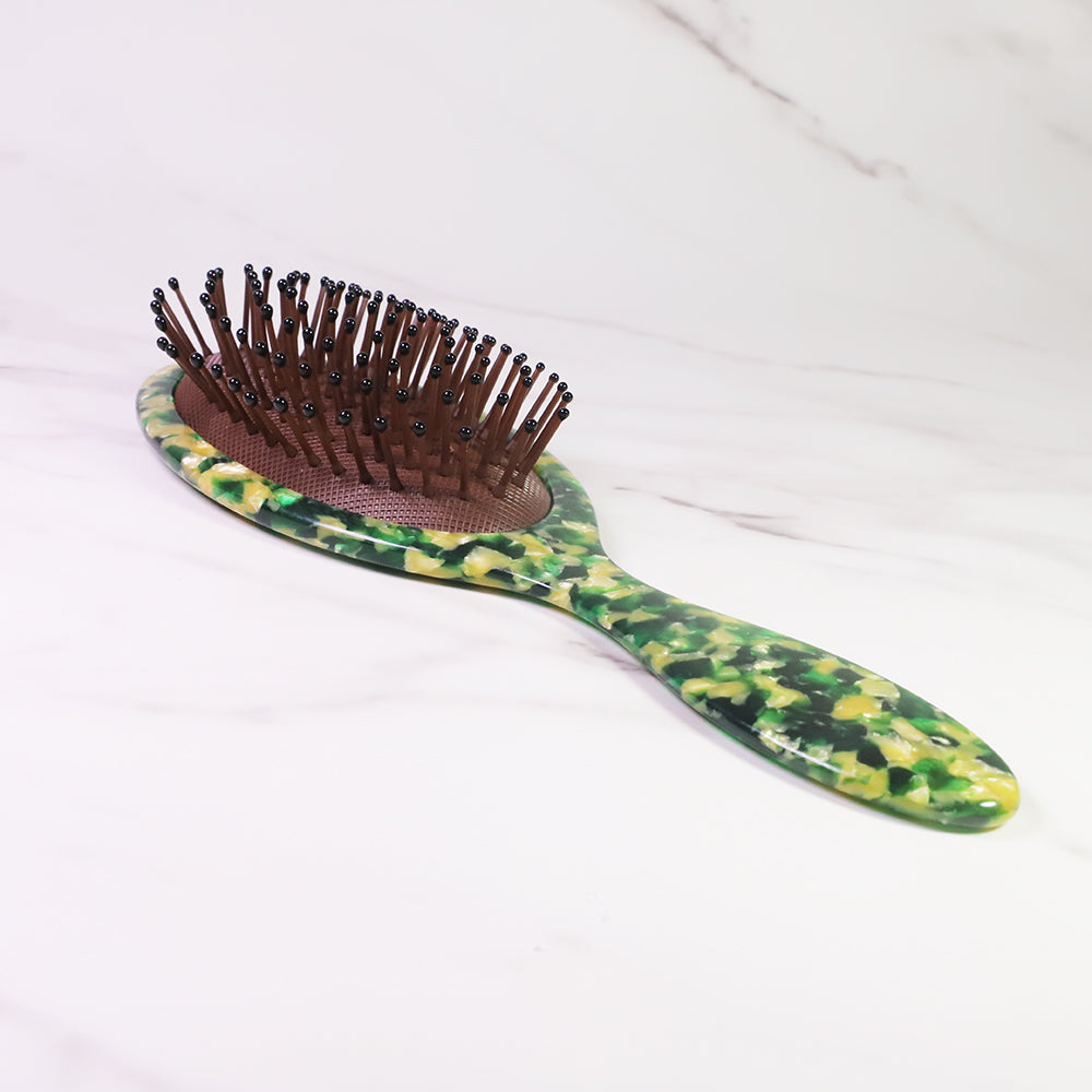 Green Color Curved Medium Smoothing Boar Bristles Detangling Hair Brush